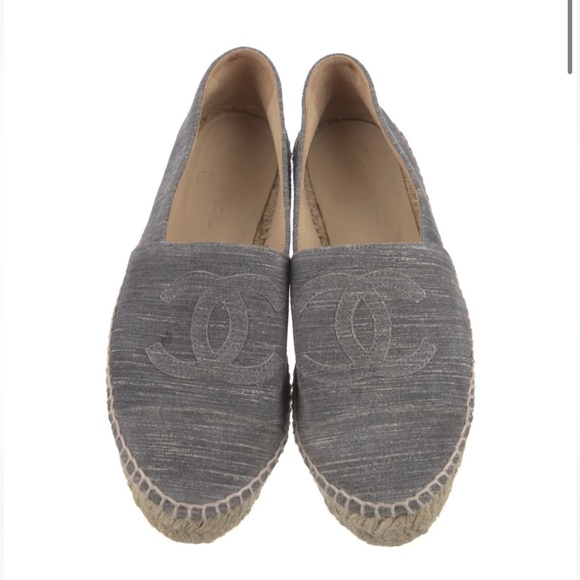 CHANEL Grey Suede CC Platfom Jute Espadrilles 36 - Picture 3 of 11